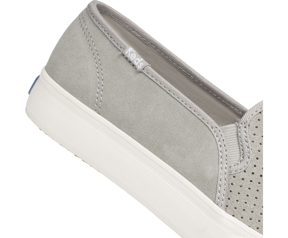 Womens Keds Slip Ons - Double Decker Perf Suede - Grey - 4137-ITCHN